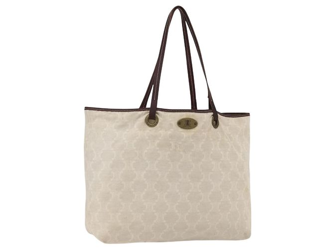 Céline Bolsa tote em lona Macadam bege e dourada CELINE Paris Auth 156134 Dourado
