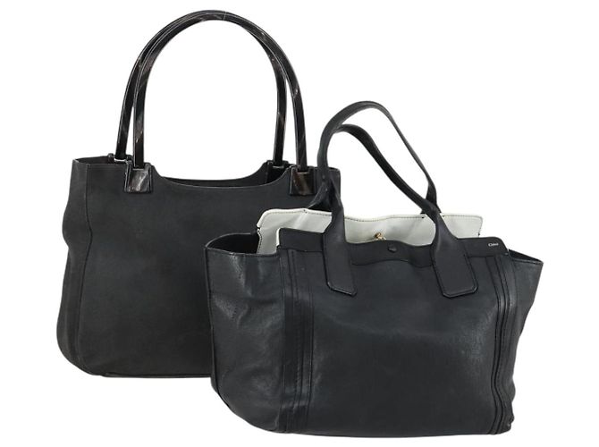 Chloé Borsa a mano in pelle PRADA Chloe 2 pezzi nera Auth bs31737 Nero