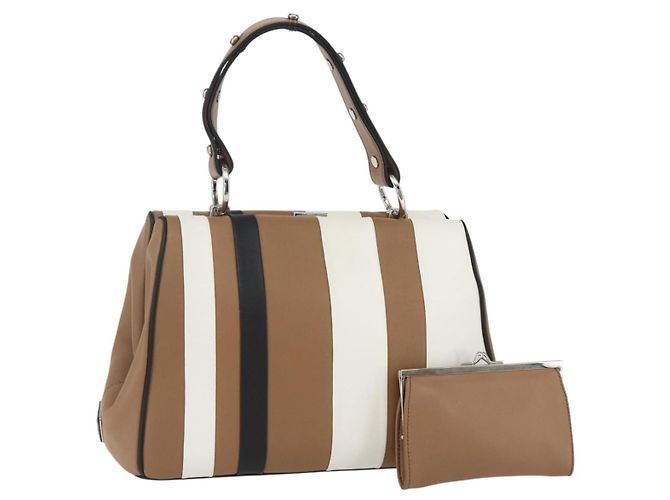 PRADA Borsa a Spalla Baiadera Pelle Marrone Argento Auth 158889SAV