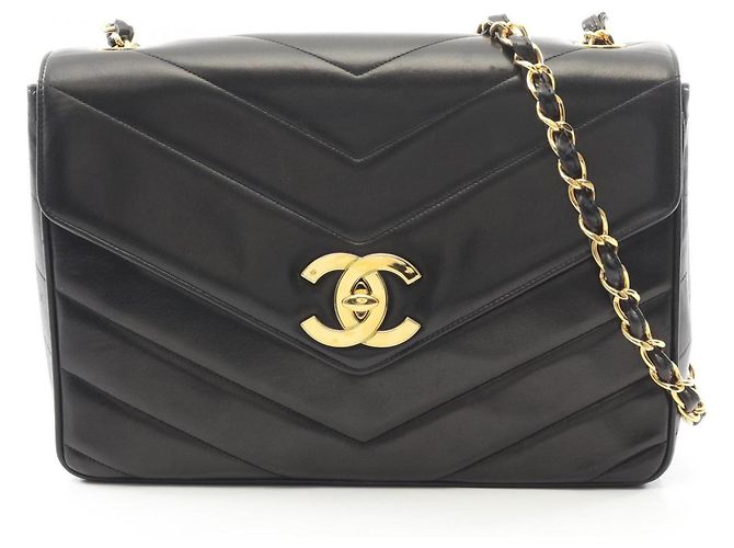 Chanel V-Stitch Schultertasche Schwarz