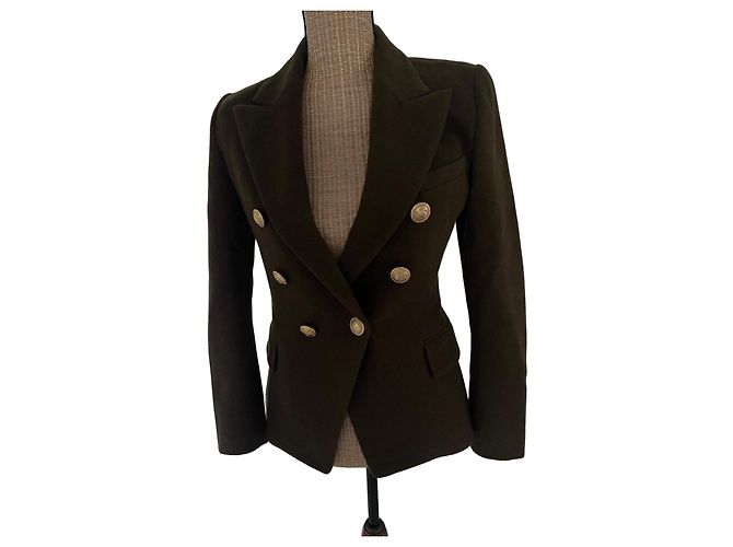 Balmain Wool Double-Breasted Jacket Dark green
