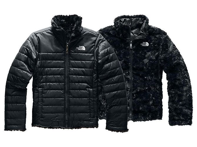 The North Face Wendbare Mossbud Swirl Jacke für Mädchen, schwarz, mit Plüschfutter, Puffer, Größe M