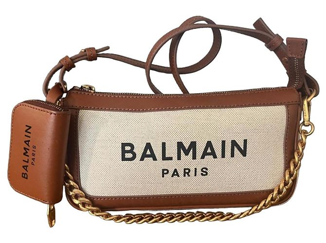 Autre Marque Bolsa transversal Balmain B-Army em lona e couro creme e marrom