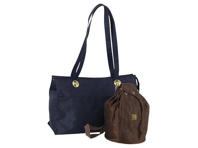Borsa tote MCM Logogram Vicetos in PVC 2 pezzi Marrone Blu Navy Auth 151690