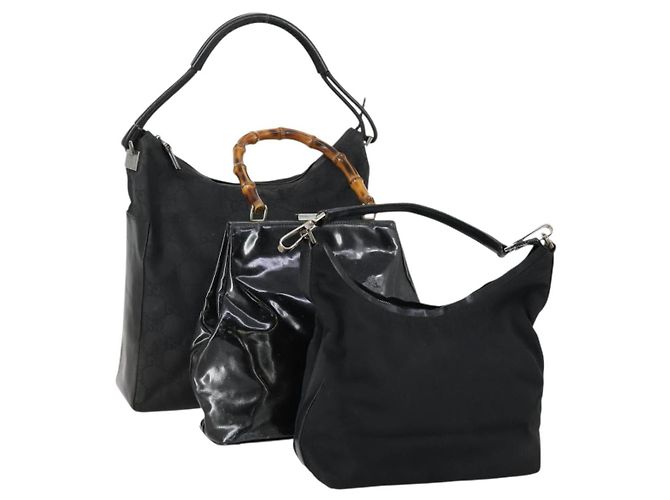 Borsa a Spalla GG Canvas Gucci Nylon 3 Pezzi Nera Auth 151641 Nero