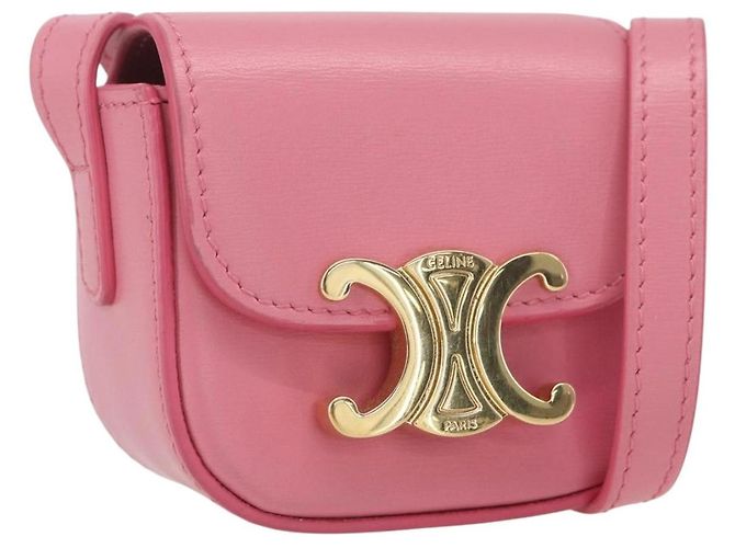 Céline CELINE Triomphe Mini Claude Bolsa de Hombro Piel de Ternera Rosa Oro Auth 153596SAM Dorado