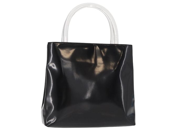 PRADA Sac à main Émail Noir Auth 156803