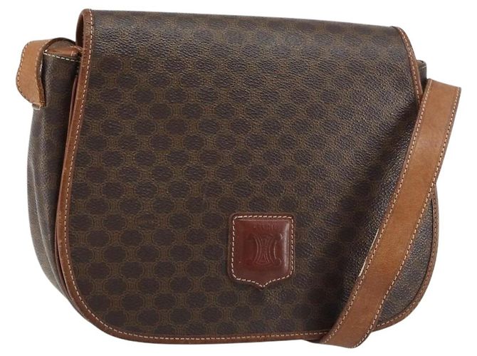 Céline Sac à bandoulière en toile Macadam CELINE en cuir PVC marron et or Auth fm4980 Doré