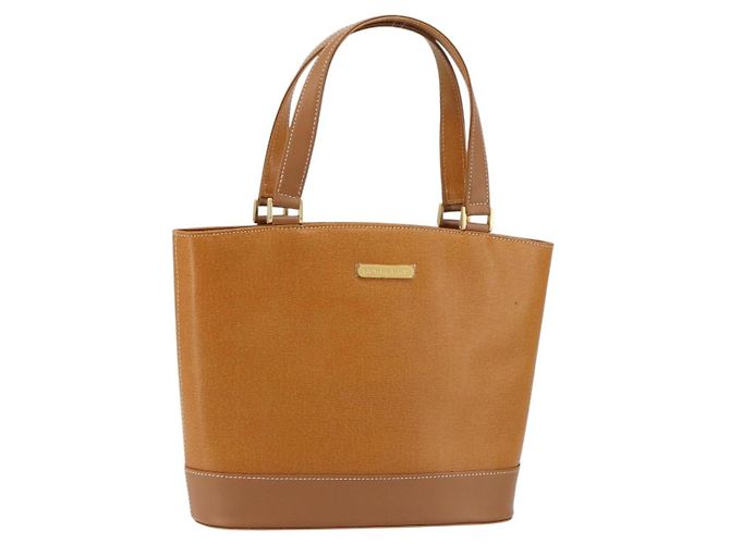 Burberry Bolsa Tote de Couro Marrom Dourado Auth ep12232
