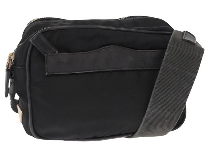 Borsa a Spalla PRADA in Nylon Pelle Nera Oro Auth ki6206 Nero D'oro
