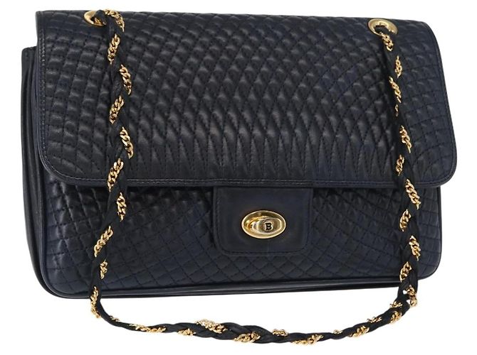 BALLY Borsa a Spalla a Catena Pelle Blu Navy Oro Auth 156485 D'oro