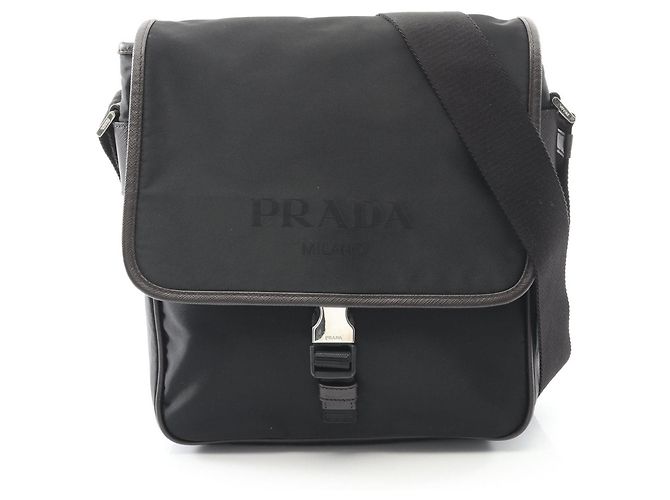 Bolsa de ombro em nylon e couro Saffiano Prada Marrom Preto