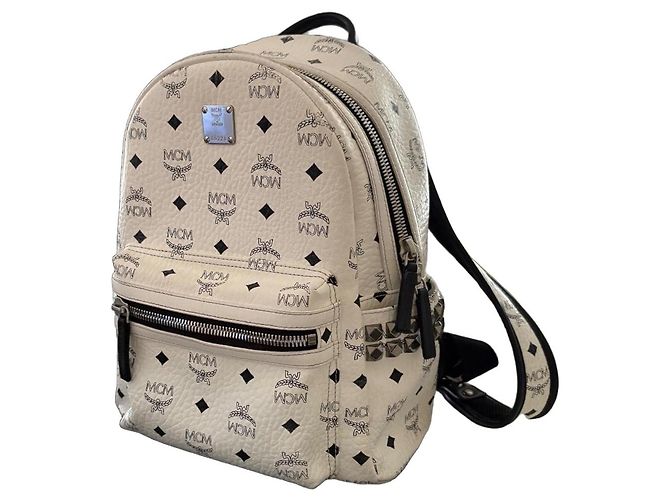 MCM Stark Small Backpack Eggshell Leather