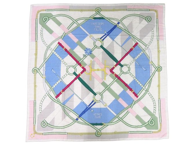 Xale de seda e cashmere Hermès Rosa Branco Azul claro