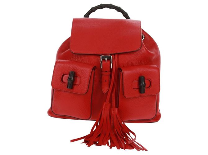 Gucci Bamboo Tassel Backpack Leather Medium Red