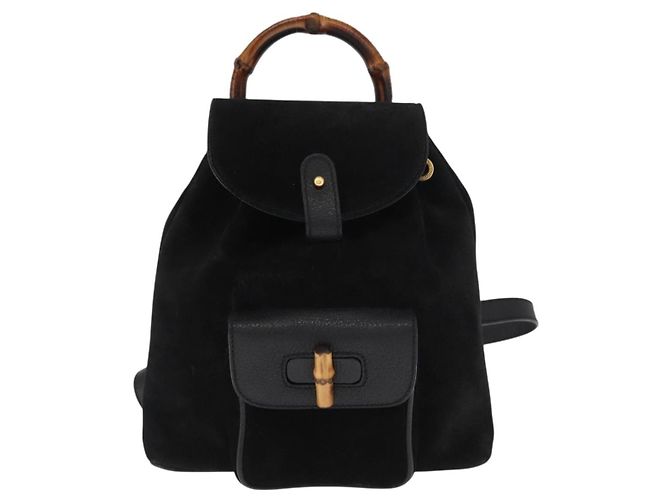 Gucci Vintage Bamboo Backpack Suede Small Black