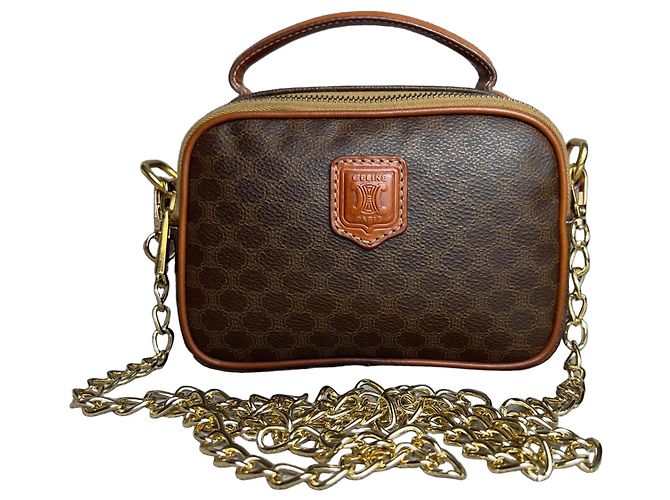 Bolsa de ombro mini câmera Celine Céline Macadam vintage Marrom