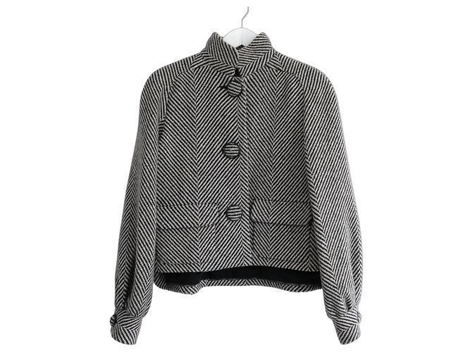 Chanel Fall 2015 Herringbone Short Coat Black