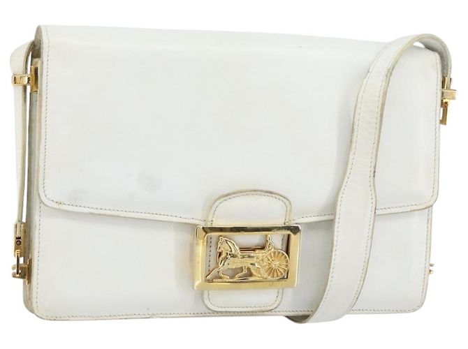 Céline Bolsa de Ombro CELINE em Couro Branco Dourado Auth 156322