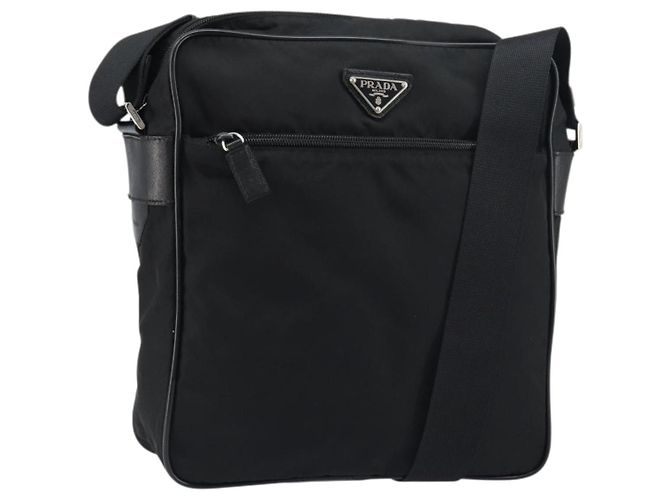 PRADA Shoulder Bag Nylon Black Silver Auth 151452 Silvery