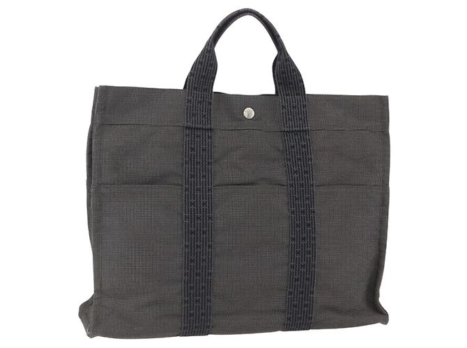Hermès HERMES Handtasche Her Line MM Canvas Grau Silber Auth 153727 Braun
