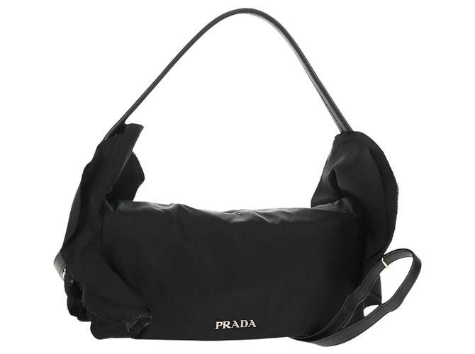 PRADA Borsa a Mano con Volant in Nylon 2 in 1 Argento Nero Auth am10099V