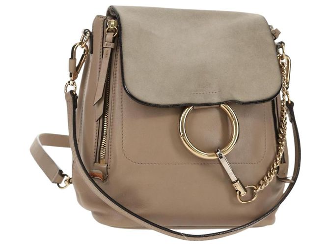 Chloé Chloe Fay Backpack Suede Leather 2way Beige Gold Auth BA8868 Golden