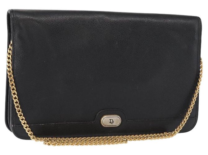 Borsa a spalla in pelle Christian Dior nera e oro Auth ka999 Nero D'oro
