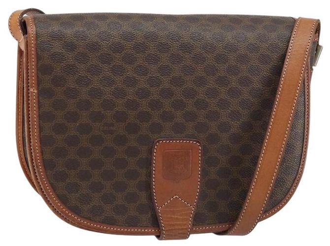 Céline Bolsa de Ombro Celine Macadam em Couro PVC Marrom