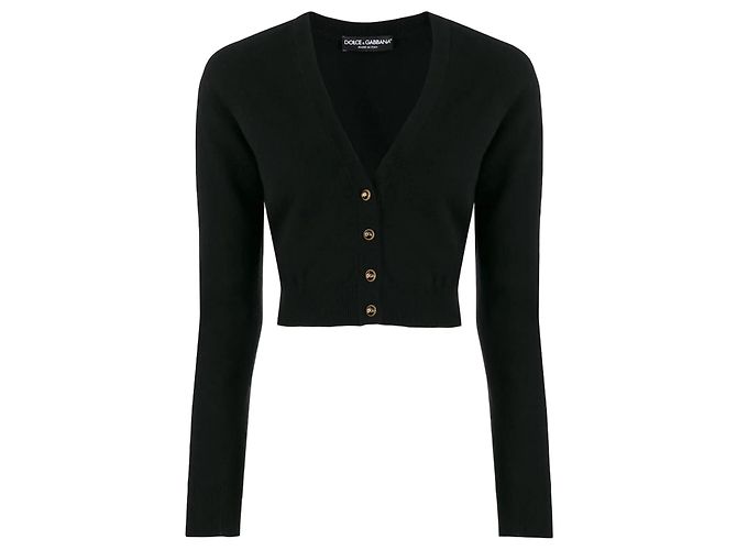 Dolce & Gabbana Cropped Cashmere Cardigan mit V Ausschnitt Schwarz