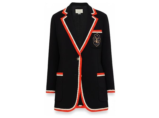 Gucci Blazer with Crest Embroidery Black Viscose