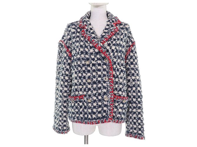 Timeless Chaqueta de lino tweed COCO Button de Chanel Azul Azul marino