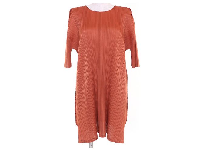 Issey Miyake PLEATS PLEASE EINE-TEIL POLYESTER-KLEID Orange
