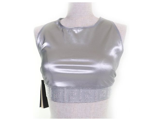 Fendi Zucca Pattern FF logo Nylon Tank Top Silvery