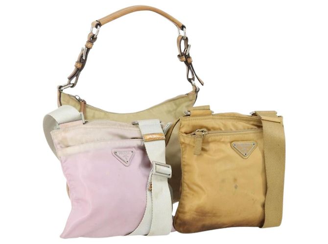 Borsa a Spalla PRADA Nylon 3 Set Beige Rosa Auth ar13913
