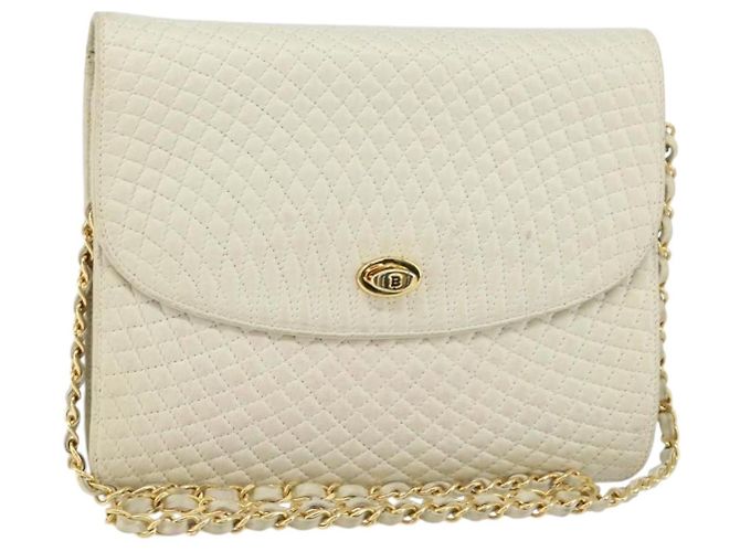 BALLY Bolsa de Ombro de Couro Matelassada com Corrente Branco Ouro Auth 157424 Dourado