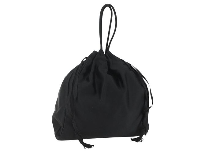 PRADA Sac à main en satin noir Auth ka1010