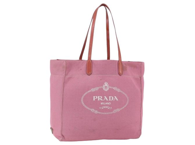 PRADA Tote Bag Canvas Pink Auth 158495