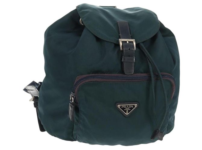 PRADA Backpack Nylon Blue Silver Auth 157773 Silvery