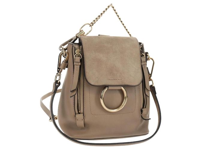 Chloé Chloe Fay Backpack Suede Leather 2way Gray Gold Auth BA9172 Brown Golden