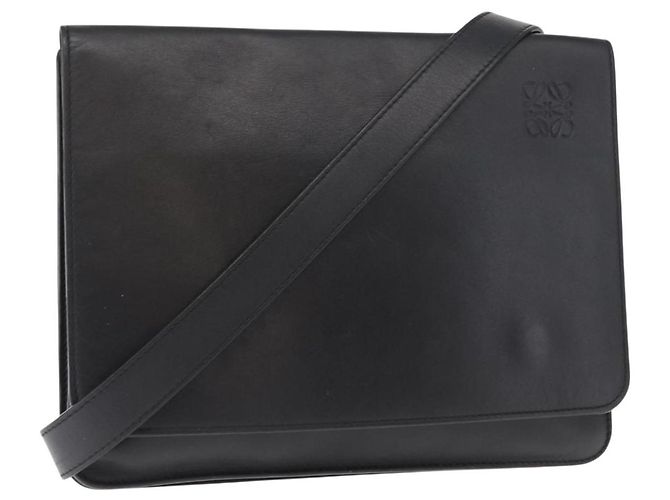 LOEWE Bolsa de Ombro Anagram Couro Preto Prata Auth BA8031