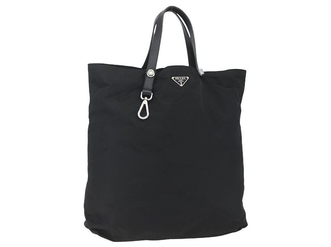 Bolsa Tote PRADA Nylon Preto Prata Auth 160710