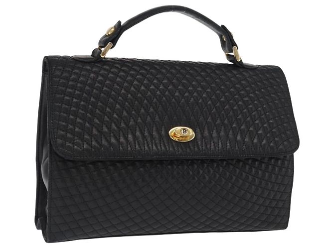 BALLY Sac à main en cuir noir et or Auth ka1020 Doré