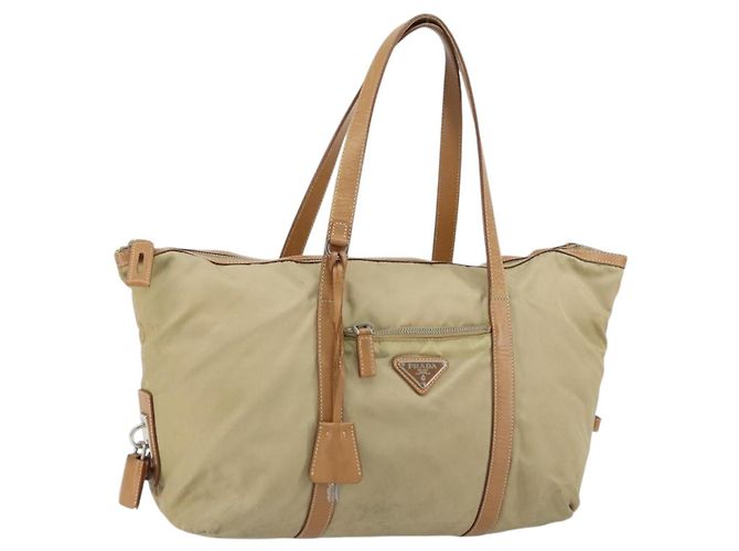 Prada Tote Bag aus Nylon Beige Silber authentisch bs32083