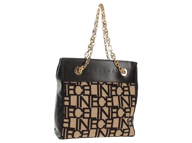 Céline Borsa a Spalla CELINE Blazon in Tela Marrone Oro Auth 158910V D'oro