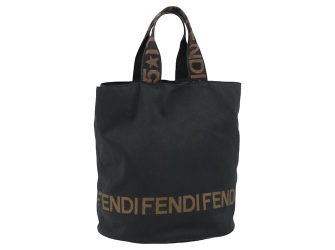 FENDI Tote Bag Nylon Schwarz Silber Auth 160705