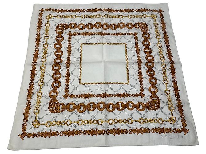 Céline Sciarpa Barocca Vintage Celine Bianco dorato D'oro