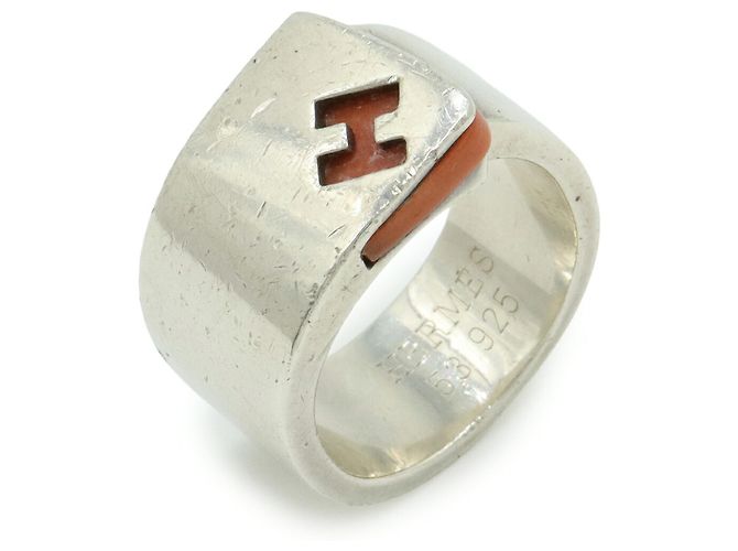 Ring Anel Candy Hermès em Laranja e Prata