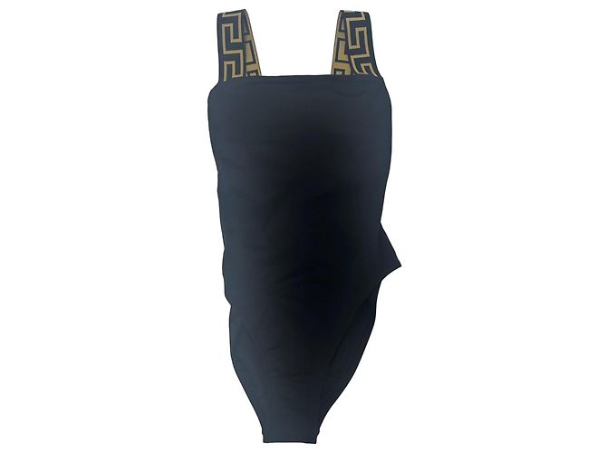 Schwarzer Greca Badeanzug von Versace Golden