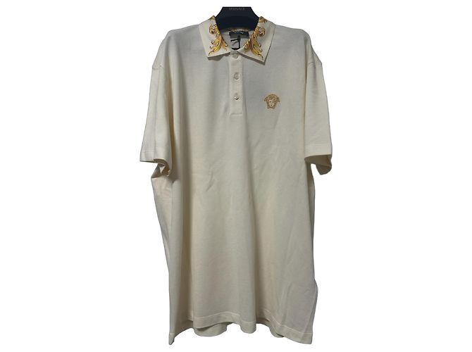 Polo branco creme Versace Dourado